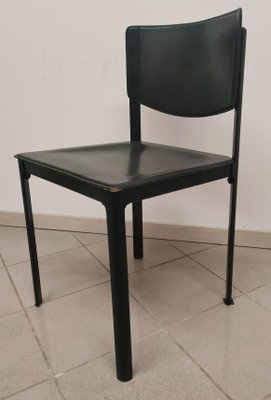 Black Leather and Steel Dining Chairs by Matteo Grassi, 1980s-AKW-2017483