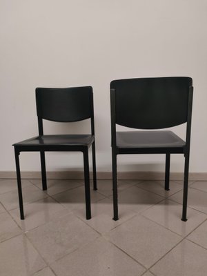 Black Leather and Steel Dining Chairs by Matteo Grassi, 1980s-AKW-2017483