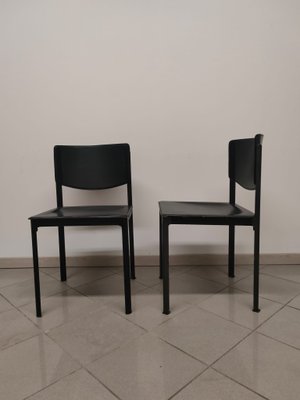 Black Leather and Steel Dining Chairs by Matteo Grassi, 1980s-AKW-2017483