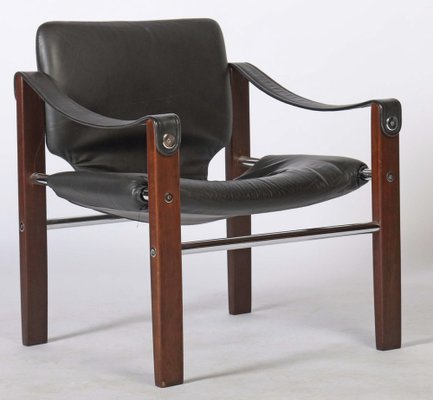 Black Leather and Teak Chelsea Safari Lounge Chairs by Maurice Burke for Arkana, Set of 2-JAG-1309936