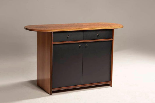 Black Leather and Walnut Sideboard by Afra and Tobia Scarpa, 1980s