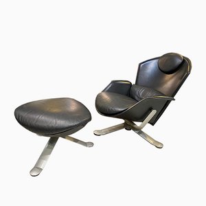 Black Leather Armchair by Matteo Grassi, 1990s-YNQ-819643