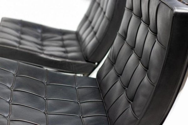 Black Leather Armchairs by Mies Van Der Rohe for Knoll Barcelona Chairs, 1970s, Set of 2-WN-1451885