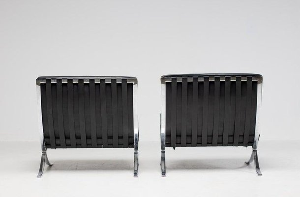 Black Leather Armchairs by Mies Van Der Rohe for Knoll Barcelona Chairs, 1970s, Set of 2-WN-1451885