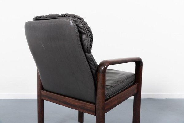 Black Leather Armchairs from Dyrlund, Denmark, 1980s, Set of 6-KMC-1427305