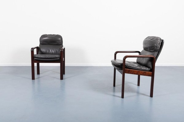 Black Leather Armchairs from Dyrlund, Denmark, 1980s, Set of 6-KMC-1427305