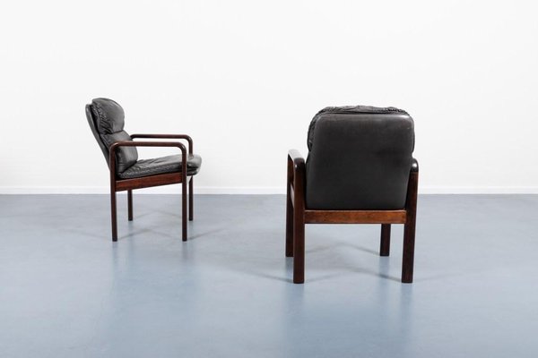 Black Leather Armchairs from Dyrlund, Denmark, 1980s, Set of 6-KMC-1427305