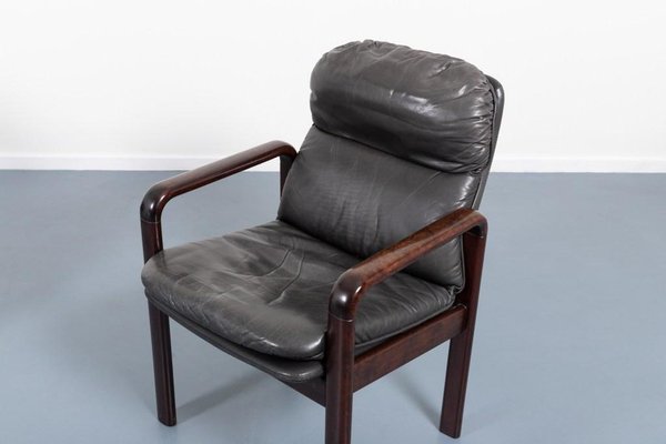 Black Leather Armchairs from Dyrlund, Denmark, 1980s, Set of 6-KMC-1427305