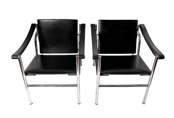 Black Leather Armchairs LC1 by Le Corbusier for Cassina, 1990s, Set of 2-ZVH-2017247