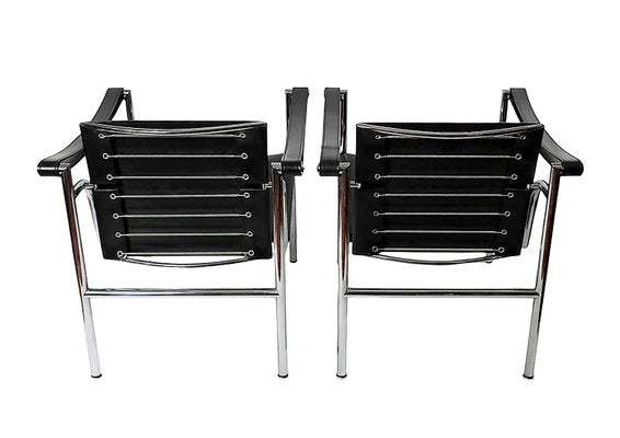 Black Leather Armchairs LC1 by Le Corbusier for Cassina, 1990s, Set of 2-ZVH-2017247