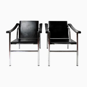 Black Leather Armchairs LC1 by Le Corbusier for Cassina, 1990s, Set of 2-ZVH-2017247