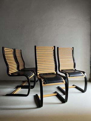 Black Leather & Bentwood Cantilevered Dining Chairs by Terje Hope for Møremøbler, 1980s, Set of 4-UAO-1345242