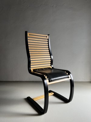 Black Leather & Bentwood Cantilevered Dining Chairs by Terje Hope for Møremøbler, 1980s, Set of 4-UAO-1345242