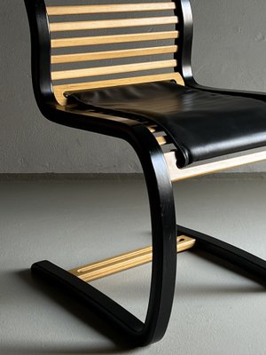 Black Leather & Bentwood Cantilevered Dining Chairs by Terje Hope for Møremøbler, 1980s, Set of 4-UAO-1345242