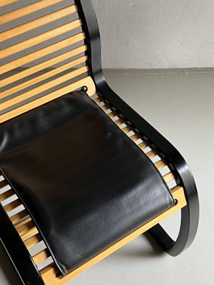 Black Leather & Bentwood Cantilevered Dining Chairs by Terje Hope for Møremøbler, 1980s, Set of 4-UAO-1345242