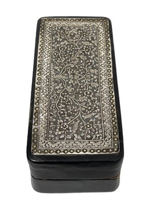 Black Leather Box with Indonesian Silver, 1920s-UCH-1224191