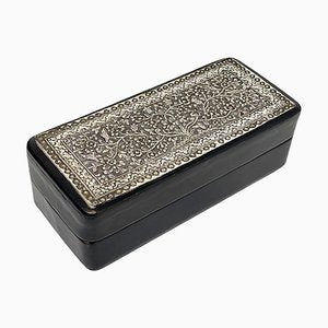 Black Leather Box with Indonesian Silver, 1920s-UCH-1224191