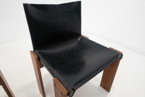 Black Leather Chairs Model Monk attributed to Afra & Tobia Scarpa for Molteni, 1970s, Set of 4-FGA-1433251