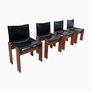 Black Leather Chairs Model Monk attributed to Afra & Tobia Scarpa for Molteni, 1970s, Set of 4-FGA-1433251