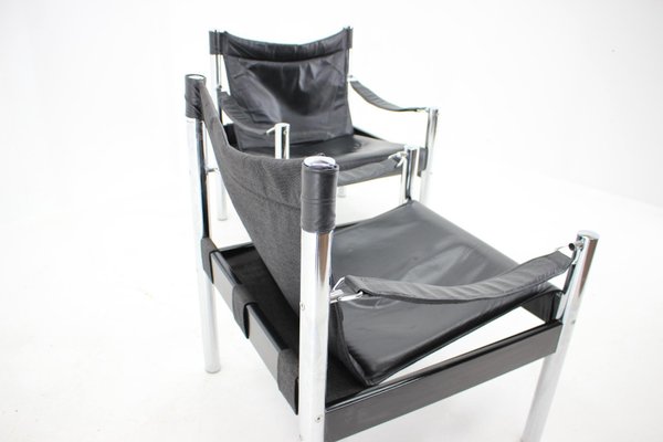 Black Leather & Chrome Safari Chair by Johanson Design, 1970s, Set of 2-TZ-1287116