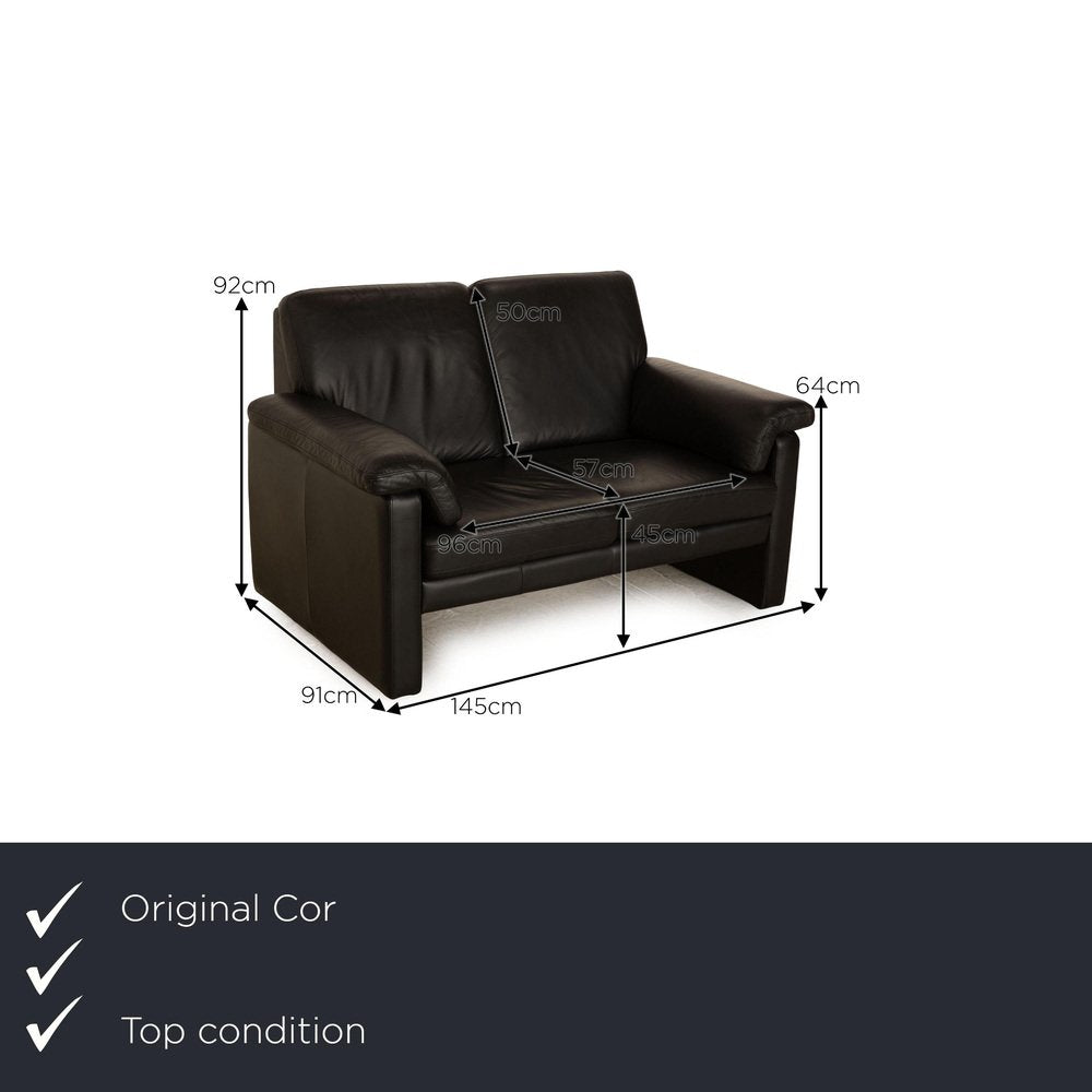 Black Leather Conseta 2-Seater Sofa from COR