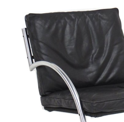 Black Leather Des Lounge Chair attributed to Gerard Van Den Berg for Rohé Noordwolde, 1980s-UBE-1402751