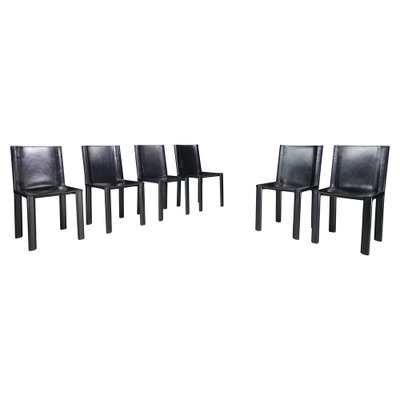 Black Leather Dining Room Chairs by Carlo Bartoli for Matteo Grassi, Italy, 1980s, Set of 2-TRW-1702346