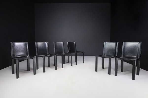 Black Leather Dining Room Chairs by Carlo Bartoli for Matteo Grassi, Italy, 1980s, Set of 2-TRW-1702346