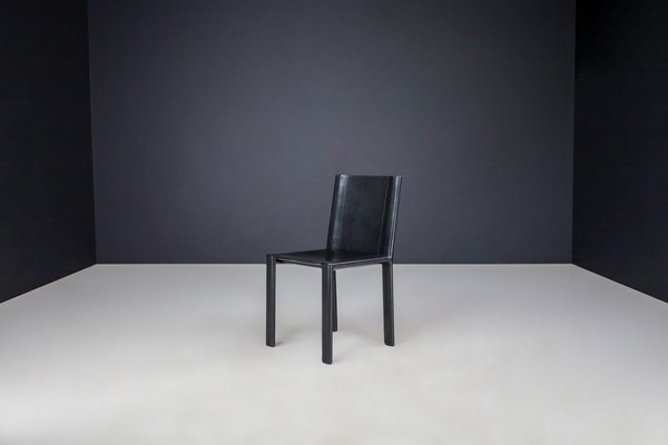 Black Leather Dining Room Chairs by Carlo Bartoli for Matteo Grassi, Italy, 1980s, Set of 2-TRW-1702346