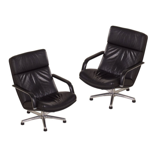 Black Leather F154 Swivel Chairs by Geoffrey Harcourt for Artifort, 1980s, Set of 2