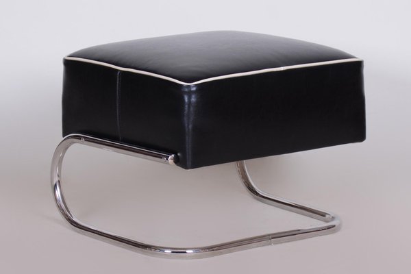 Black Leather Footstool from Slezák, Czechia, 1930s-WHY-1151329