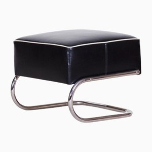 Black Leather Footstool from Slezák, Czechia, 1930s-WHY-1151329