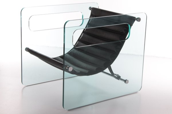 Black Leather & Glass Chair by Giovanni Tommaso Garattoni, Italy-EZZ-1128408