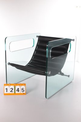 Black Leather & Glass Chair by Giovanni Tommaso Garattoni, Italy-EZZ-1128408