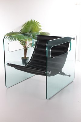 Black Leather & Glass Chair by Giovanni Tommaso Garattoni, Italy-EZZ-1128408