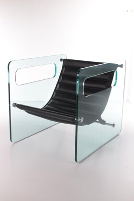 Black Leather & Glass Chair by Giovanni Tommaso Garattoni, Italy-EZZ-1128408