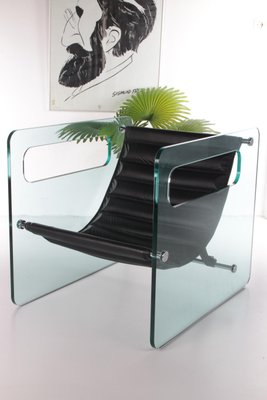 Black Leather & Glass Chair by Giovanni Tommaso Garattoni, Italy-EZZ-1128408