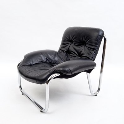 Black Leather Lounge Chair, 1973-QQA-1722283