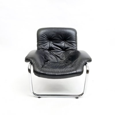 Black Leather Lounge Chair, 1973-QQA-1722283