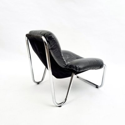 Black Leather Lounge Chair, 1973-QQA-1722283