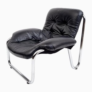 Black Leather Lounge Chair, 1973-QQA-1722283