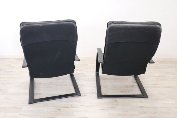 Black Leather Lounge Chairs, 1970s, Set of 2-DCO-899669