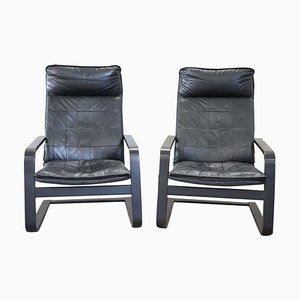 Black Leather Lounge Chairs, 1970s, Set of 2-DCO-899669