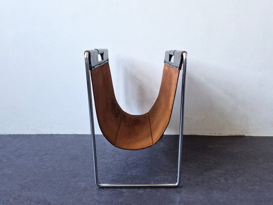 Black Leather Magazine Holder from Brabantia, the Netherlands, 1960s-NV-1805172