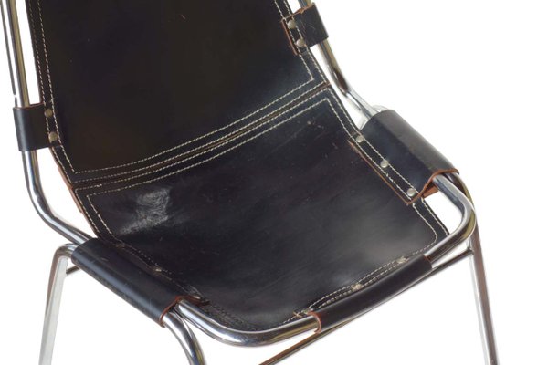 Black Leather Metal Chair by Charlotte Perriand for Dal Vera Les Arcs, 1970s, Set of 2-KGD-2032494