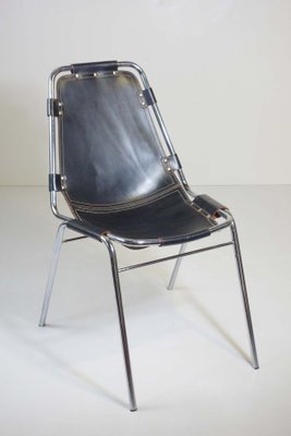 Black Leather Metal Chair by Charlotte Perriand for Dal Vera Les Arcs, 1970s, Set of 2-KGD-2032494