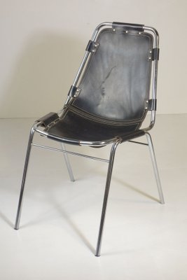 Black Leather Metal Chair by Charlotte Perriand for Dal Vera Les Arcs, 1970s, Set of 2-KGD-2032494