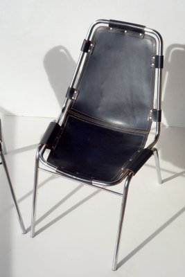 Black Leather Metal Chair by Charlotte Perriand for Dal Vera Les Arcs, 1970s, Set of 2-KGD-2032494