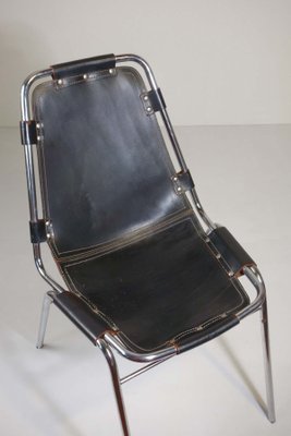 Black Leather Metal Chair by Charlotte Perriand for Dal Vera Les Arcs, 1970s, Set of 2-KGD-2032494