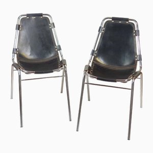 Black Leather Metal Chair by Charlotte Perriand for Dal Vera Les Arcs, 1970s, Set of 2-KGD-2032494